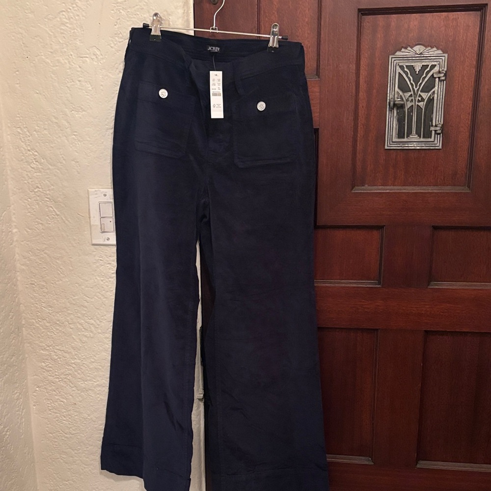 J. Crew Navy Wide-Leg velvet Trousers with Patch Pockets